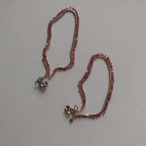 Ruby and Silver Toned Ankle Bracelets